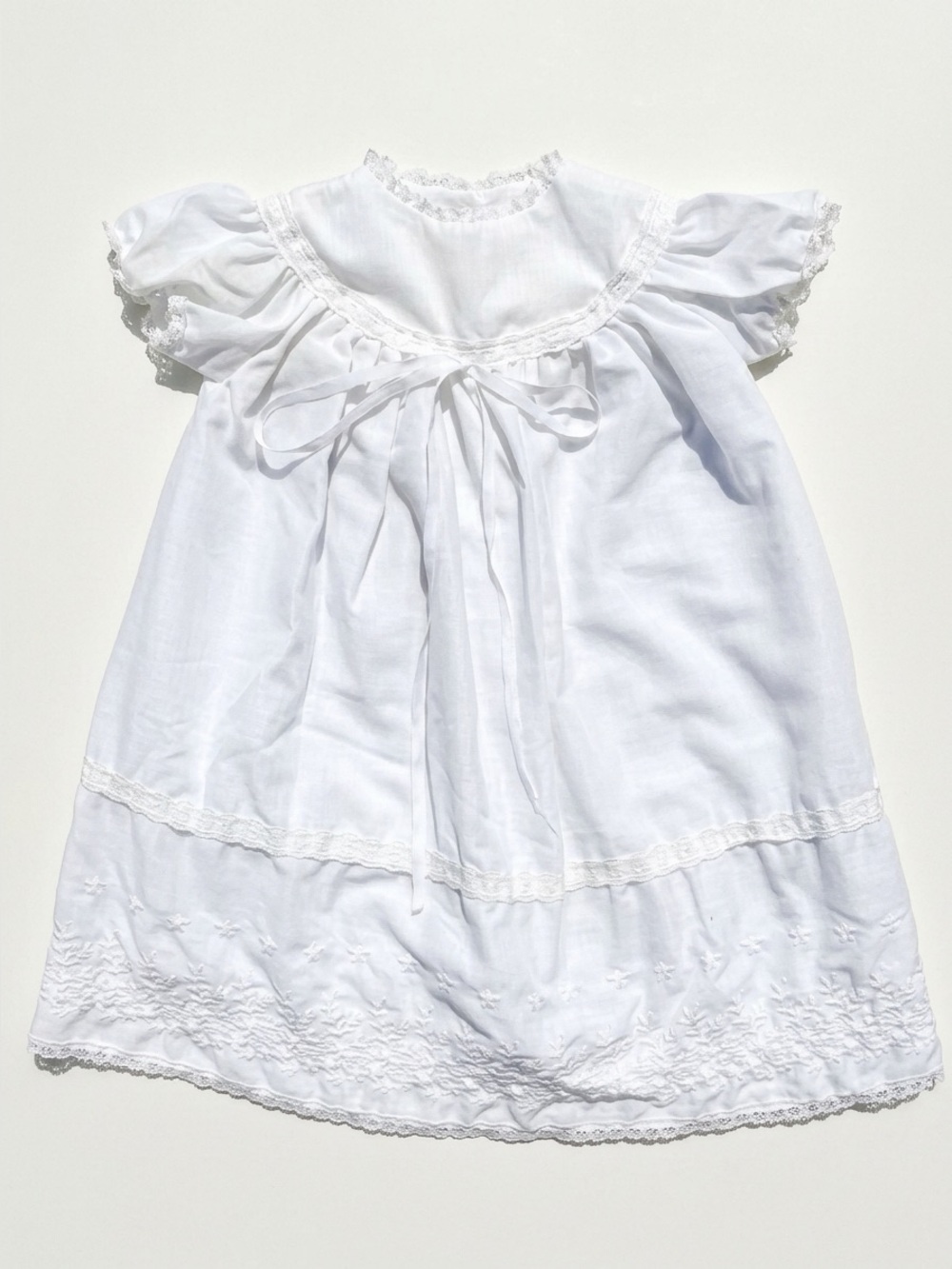Vintage 70s Sears White Lace Baptism Gown Christening Heirloom Dress Girl 12M